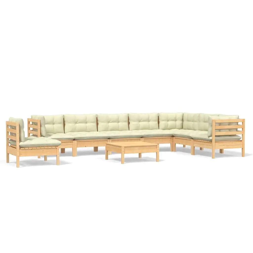 Garden Lounge Set 9 Piece Outdoor Patio Furniture Modular Solid Pinewood Cream