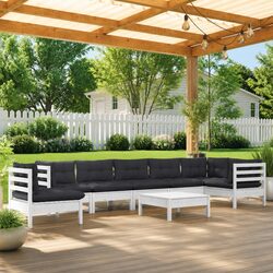 Comfortable 9 Piece White Pinewood Garden Lounge Set