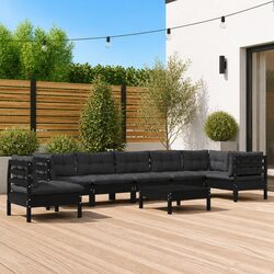 Comfortable Black Pinewood Garden Lounge Set for Relaxation
