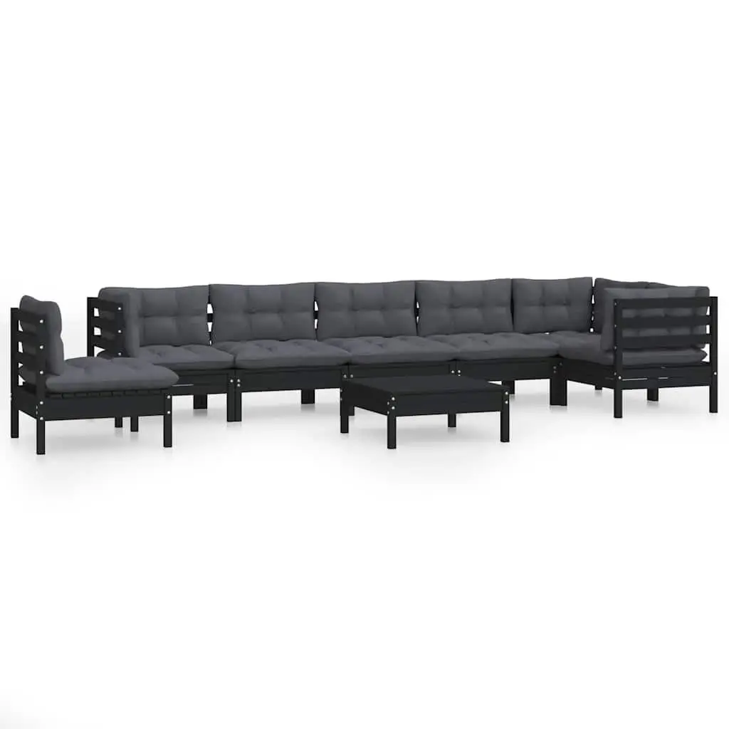 Black Pinewood Garden Lounge Set for Relaxation