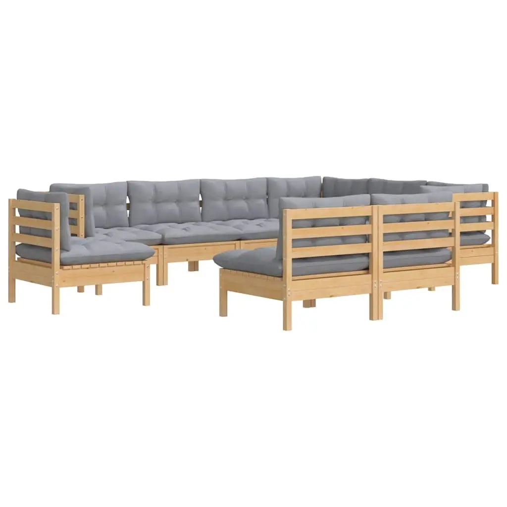Garden Lounge Set 9 Piece Outdoor Patio Furniture with Grey Cushions Pinewood
