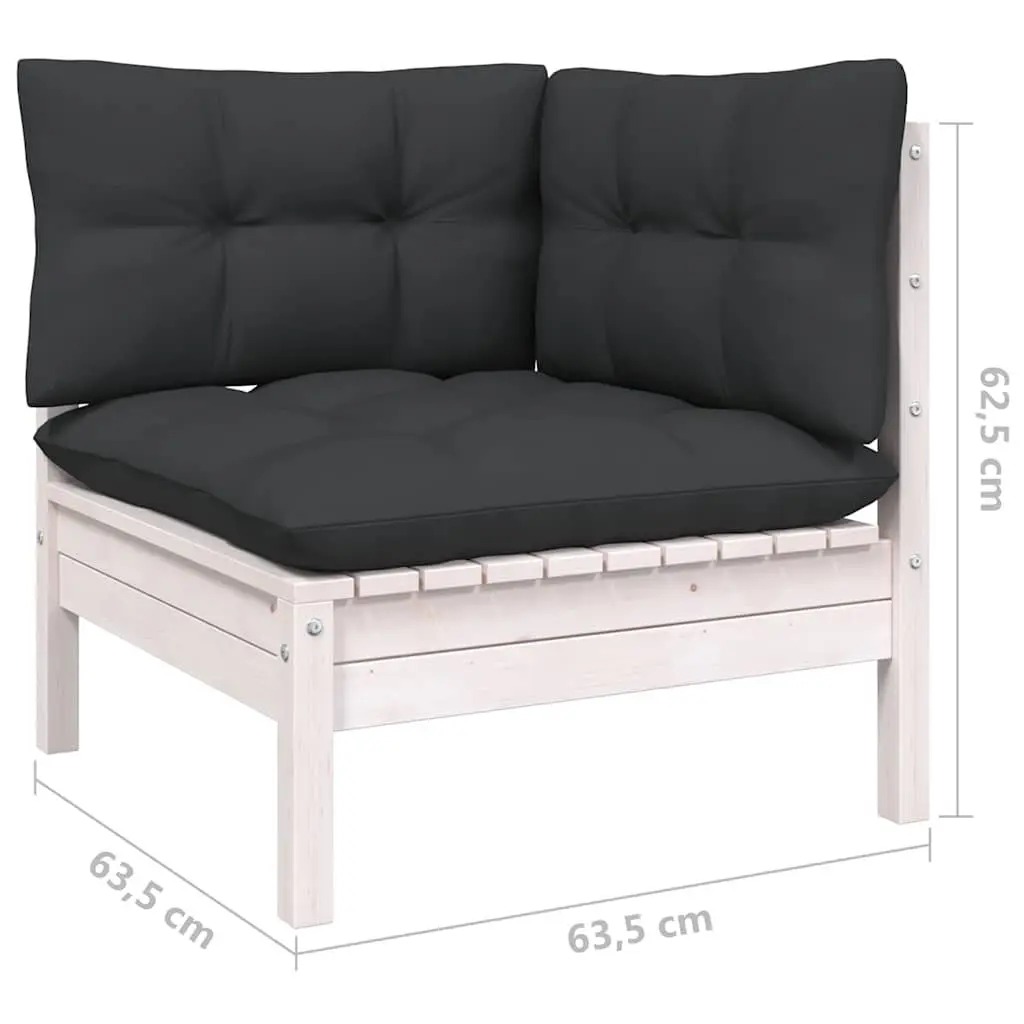 Garden Lounge Set Outdoor Furniture Modular 9 Piece White Pinewood with Cushions
