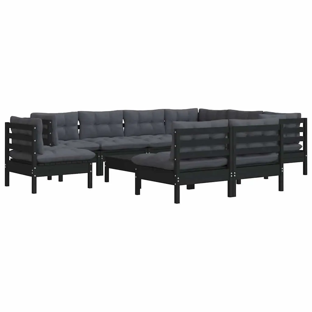 Garden Lounge Set 10 Piece Outdoor Patio Furniture Black Modular Sectional
