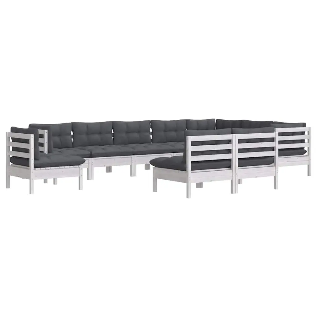 Garden Lounge Set 10 Piece Outdoor Patio Furniture White Pinewood with Cushions