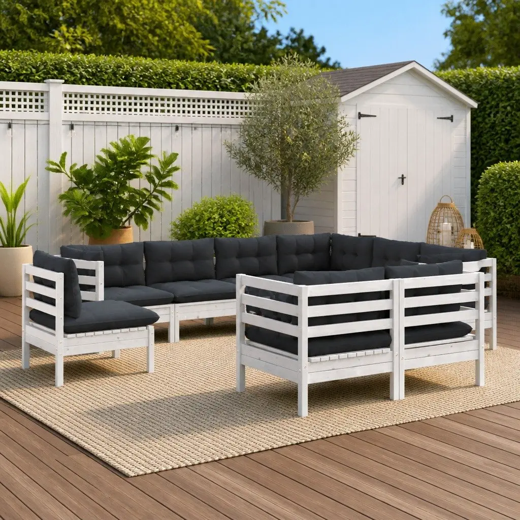9 Piece White Patio Lounge Set with Cushions