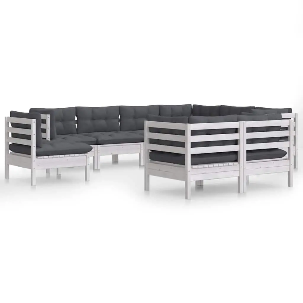 9 Piece White Patio Lounge Set with Cushions