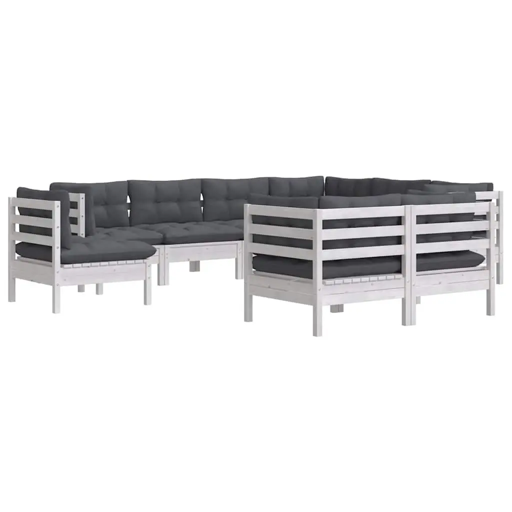 9 Piece White Patio Lounge Set with Cushions
