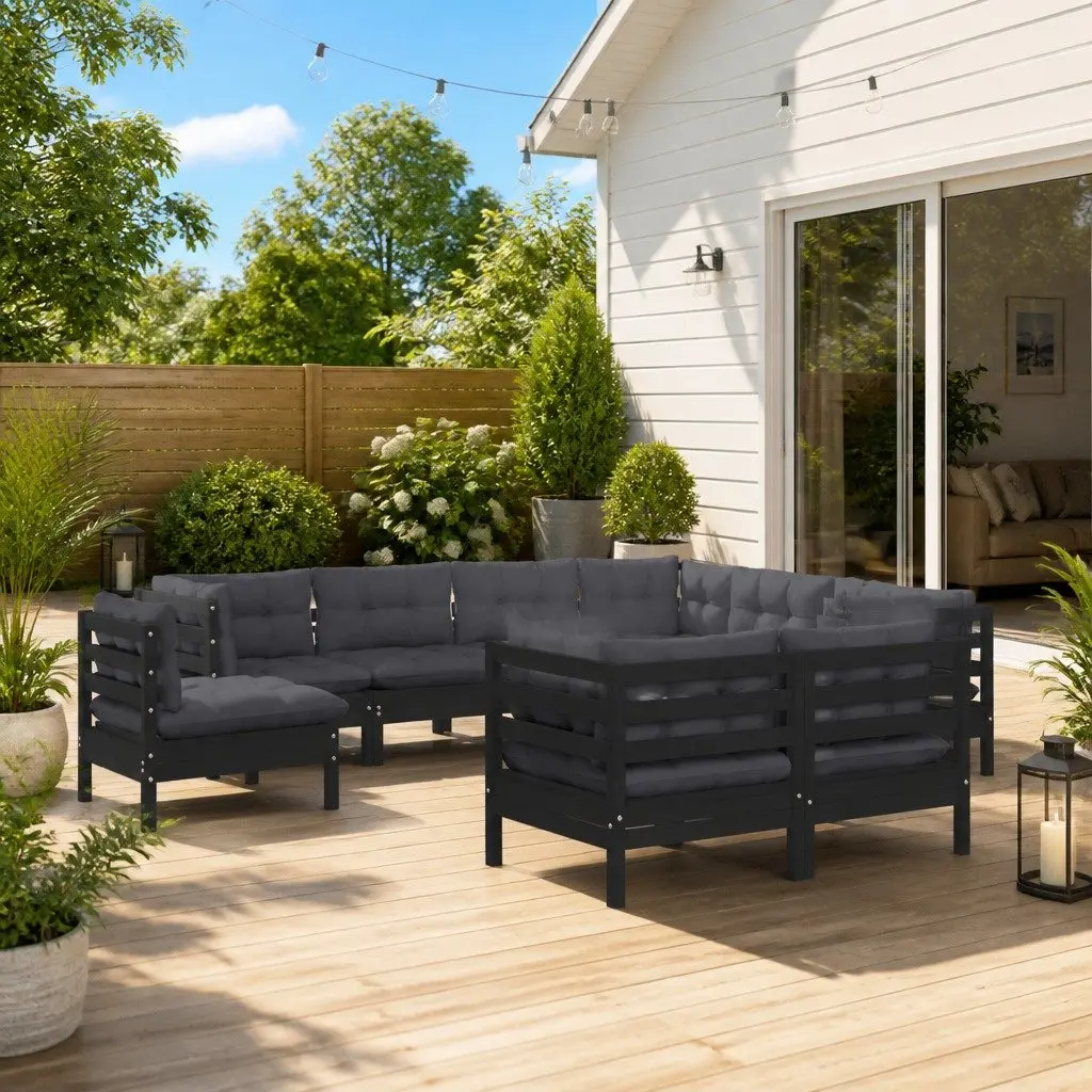 Garden Lounge Set 9 Piece Outdoor Patio Furniture Modular Black