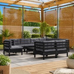 Comfortable 10 Piece Black Patio Lounge Set for Families