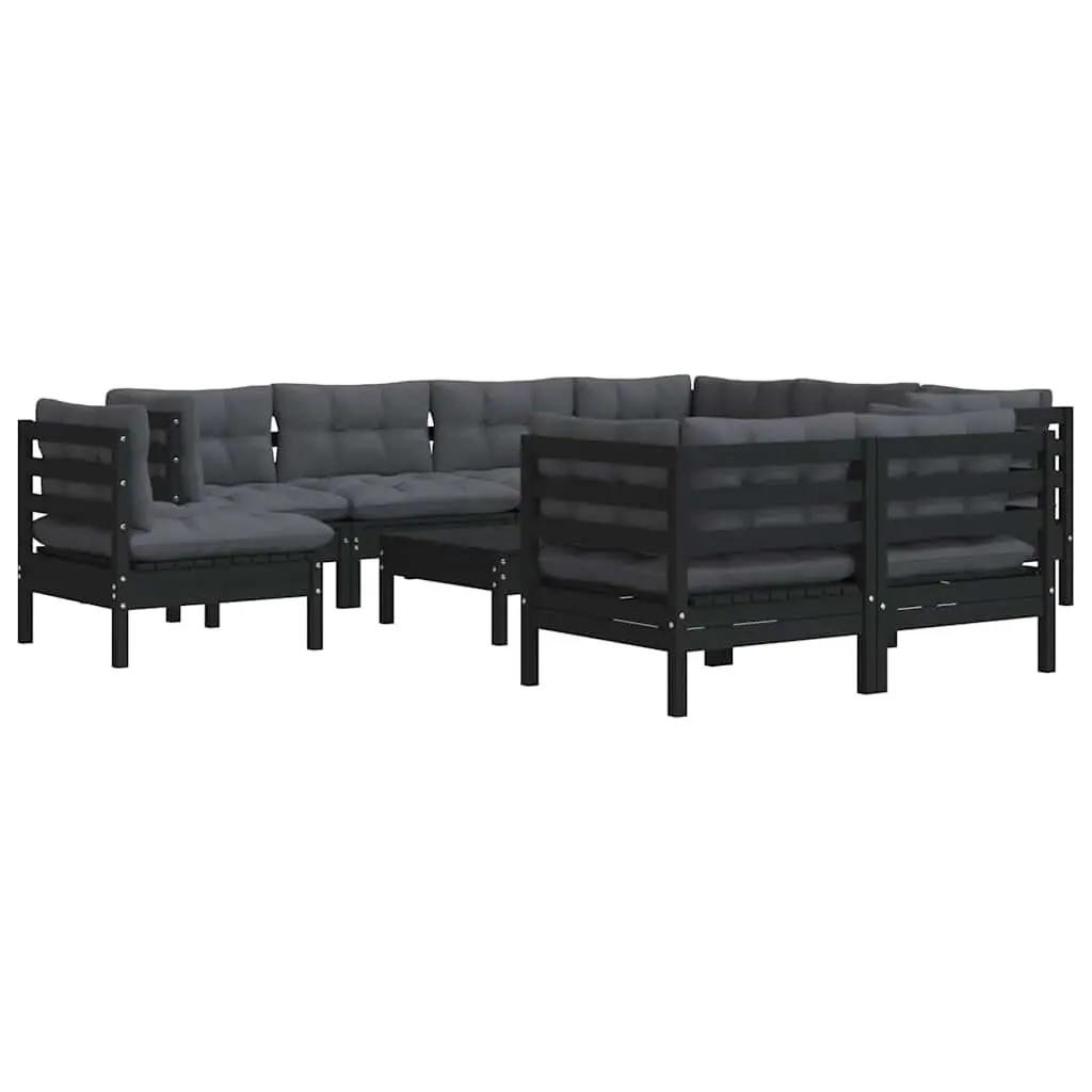 Garden Lounge Set Outdoor Patio Furniture 10 Piece Modular Black with Cushions
