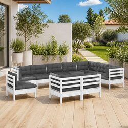 Comfortable 10 Piece White Pinewood Outdoor Lounge Set