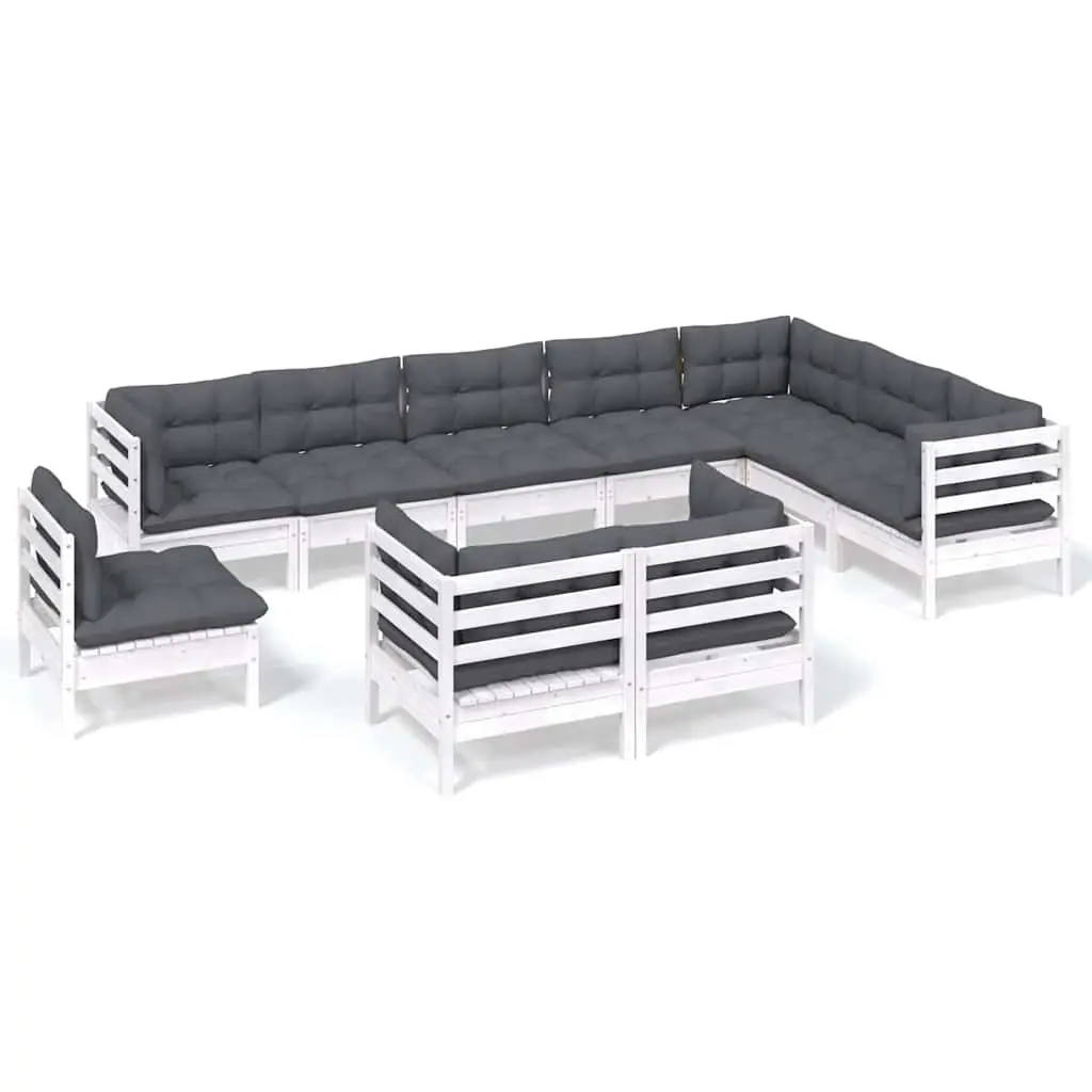 Garden Lounge Set 10 Piece White Pinewood Patio Furniture with Cushions Outdoor