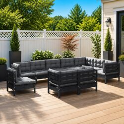 Comfortable 10-Piece Black Patio Lounge Set