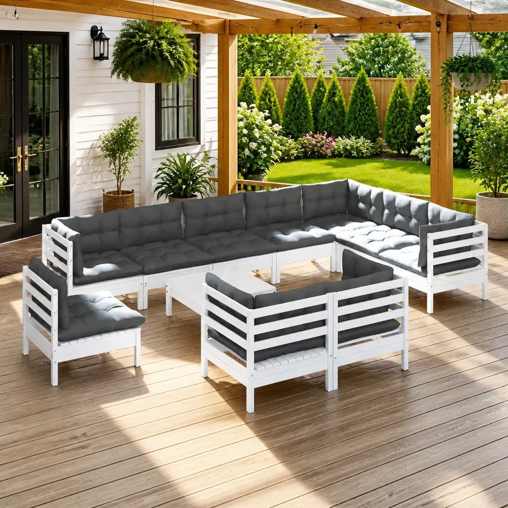 Garden Lounge Set 11 Piece Outdoor Patio Furniture Modular White Solid Pinewood