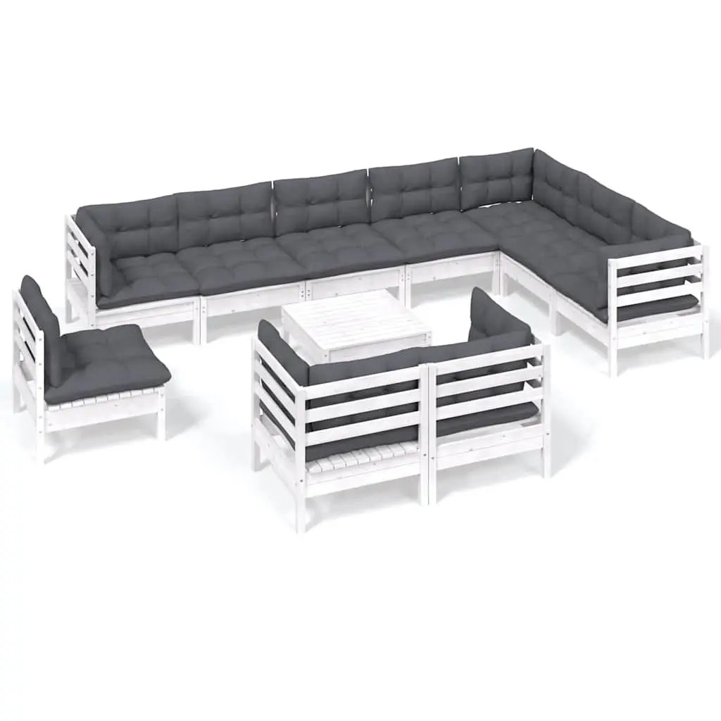 Garden Lounge Set 11 Piece Outdoor Patio Furniture Modular White Solid Pinewood