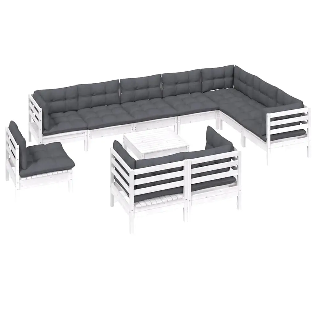 Garden Lounge Set 11 Piece Outdoor Patio Furniture Modular White Solid Pinewood