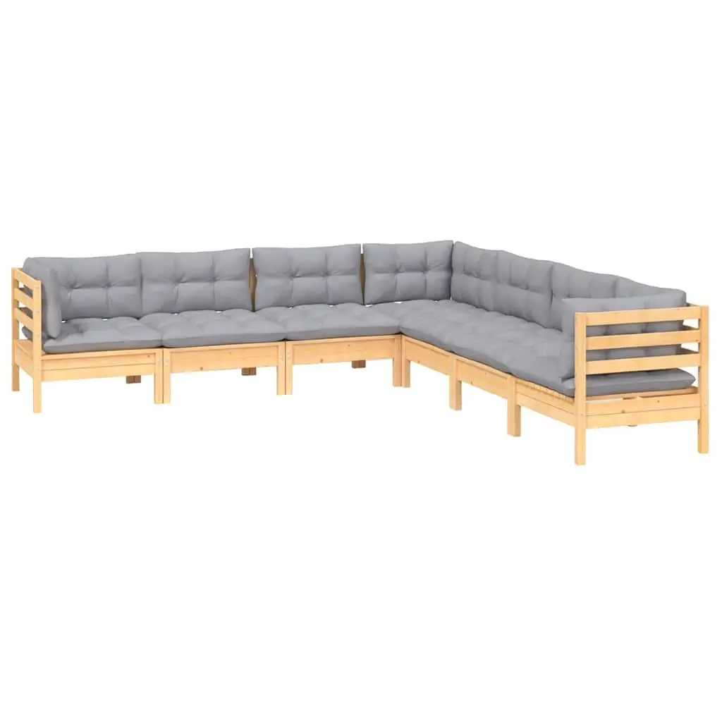 Garden Lounge Set 7 Piece Outdoor Patio Furniture Grey Cushions Pinewood