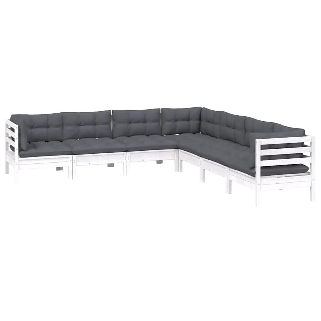 7 Piece Garden Lounge Set White Solid Pinewood Outdoor Patio Furniture with