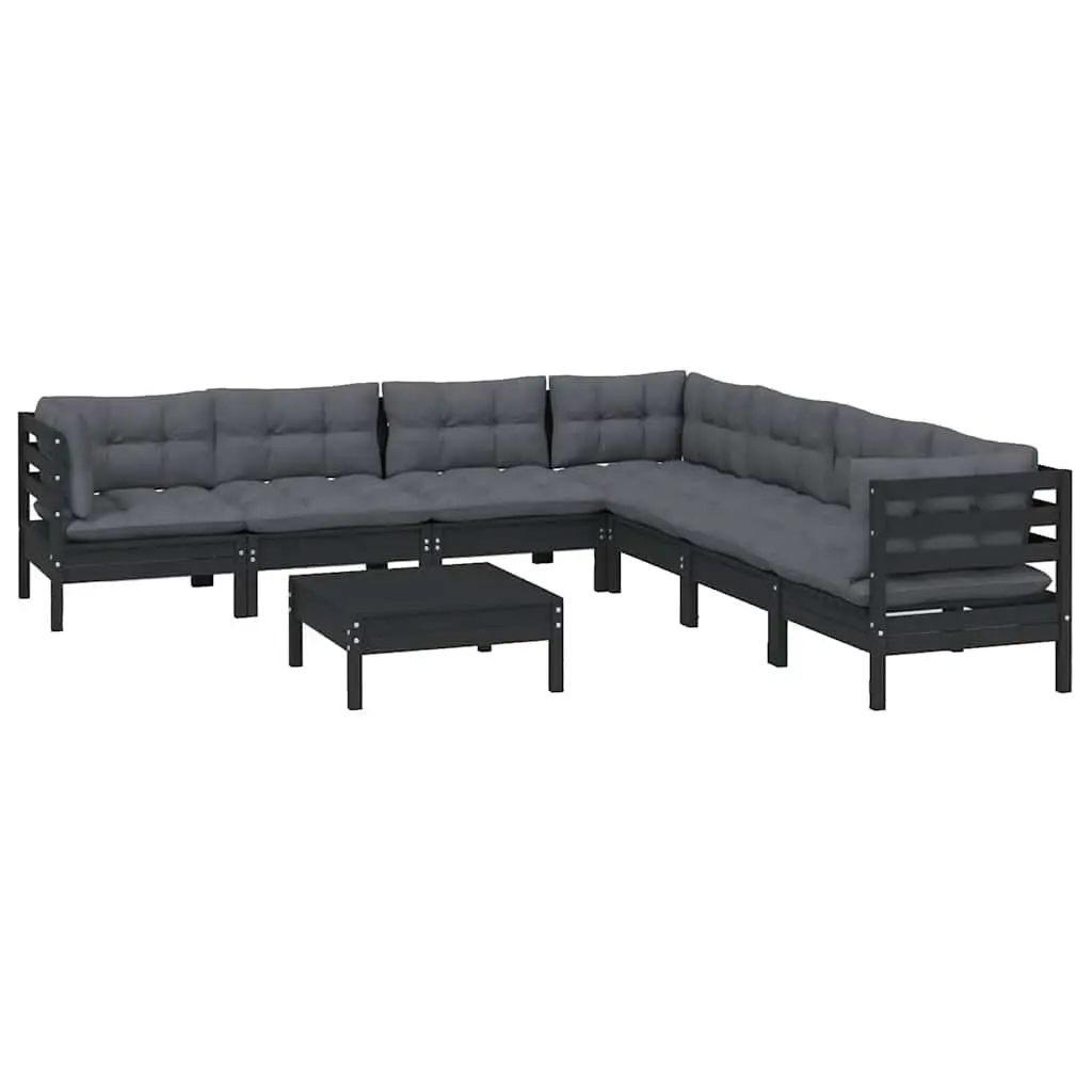 Garden Lounge Set 8 Piece Black Solid Pinewood Patio Furniture
