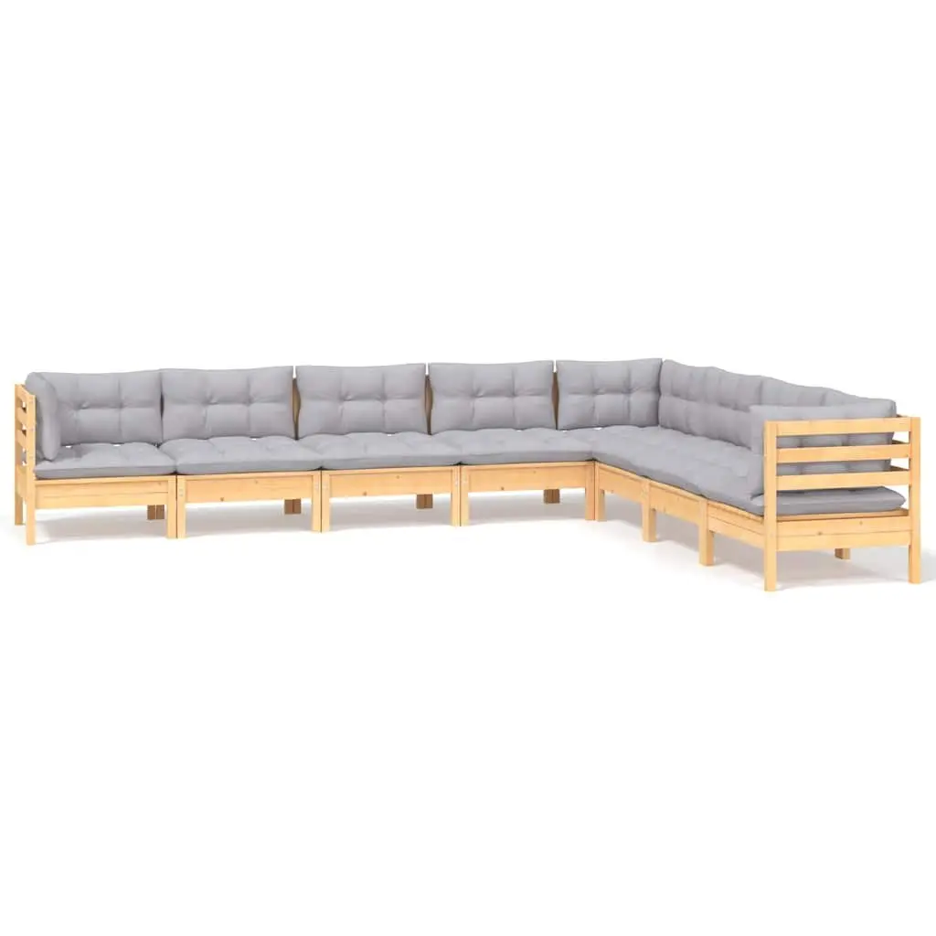 Garden Lounge Set 8 Piece Solid Pinewood Patio Furniture Grey Cushions