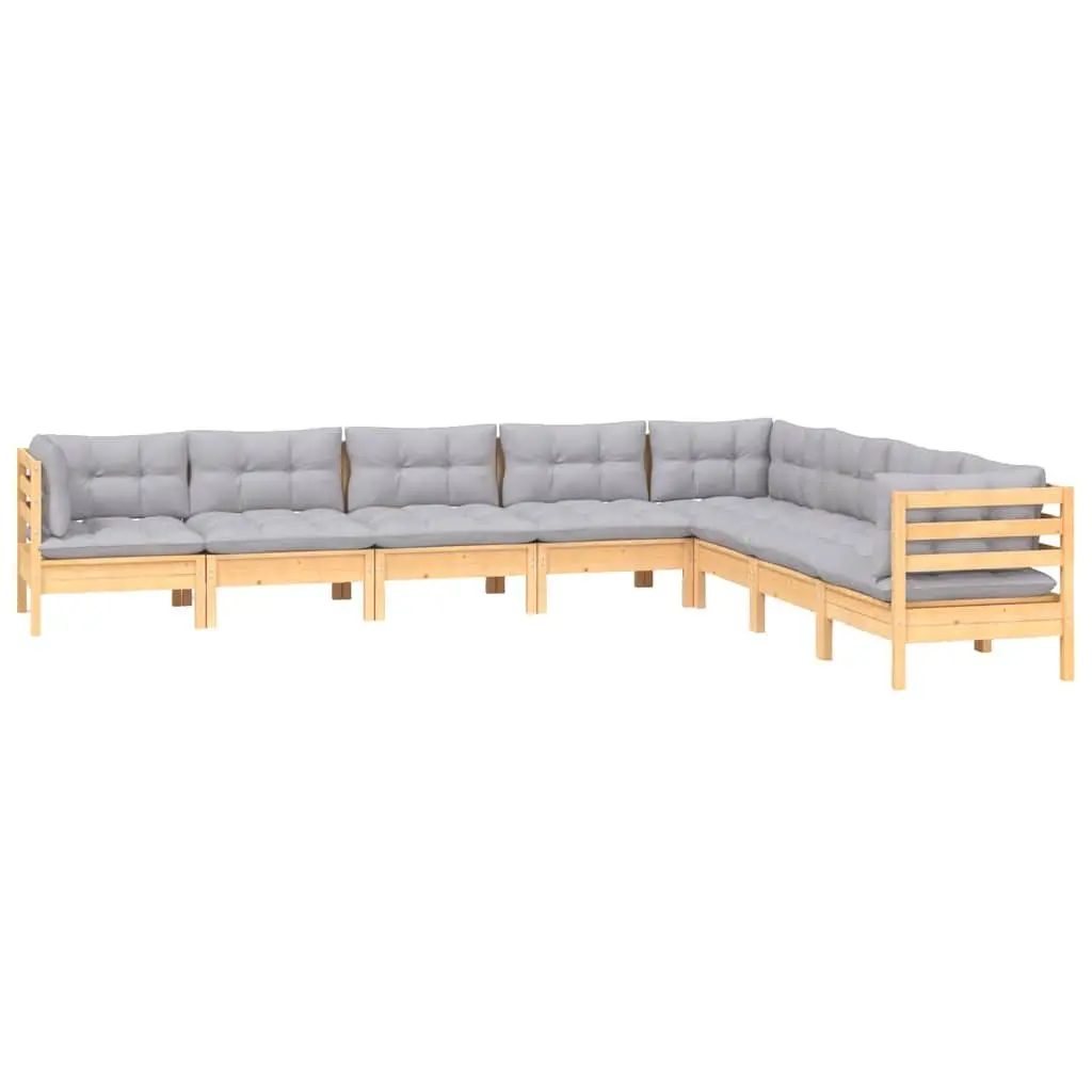 Garden Lounge Set 8 Piece Solid Pinewood Patio Furniture Grey Cushions