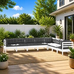 Practical 8-Piece Lounge Set in White Pinewood
