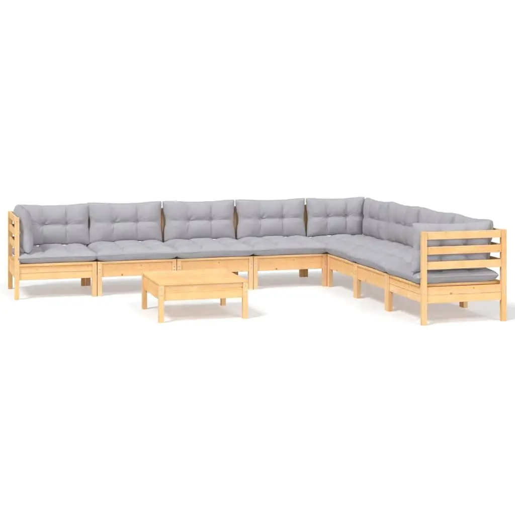 Garden Lounge Set Modular Outdoor Seating 9 Piece Grey Cushions