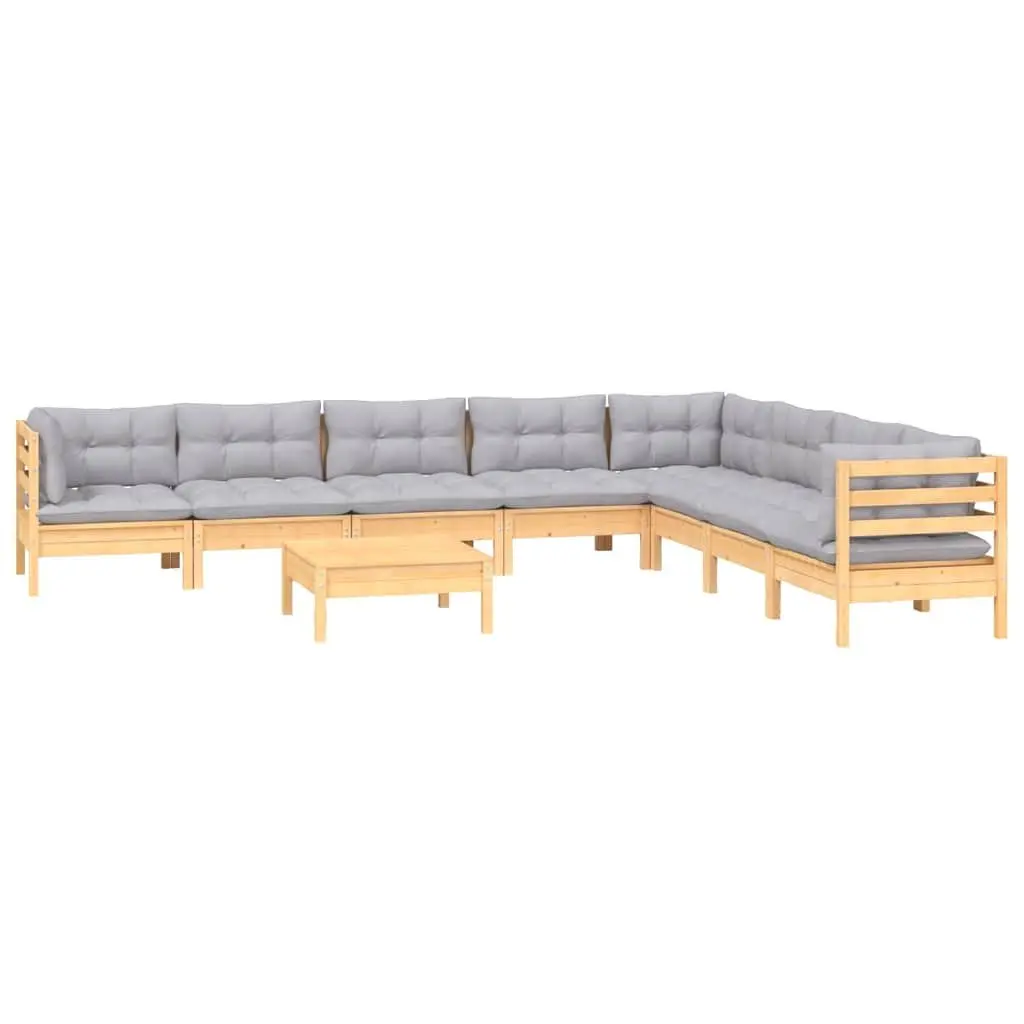 Garden Lounge Set Modular Outdoor Seating 9 Piece Grey Cushions