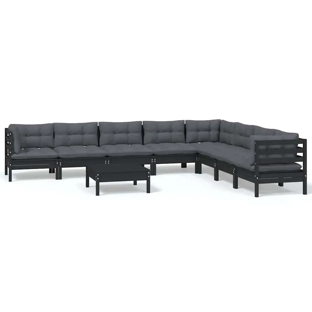 Garden Lounge Set 9 Piece Outdoor Furniture Solid Pinewood Black with Cushions