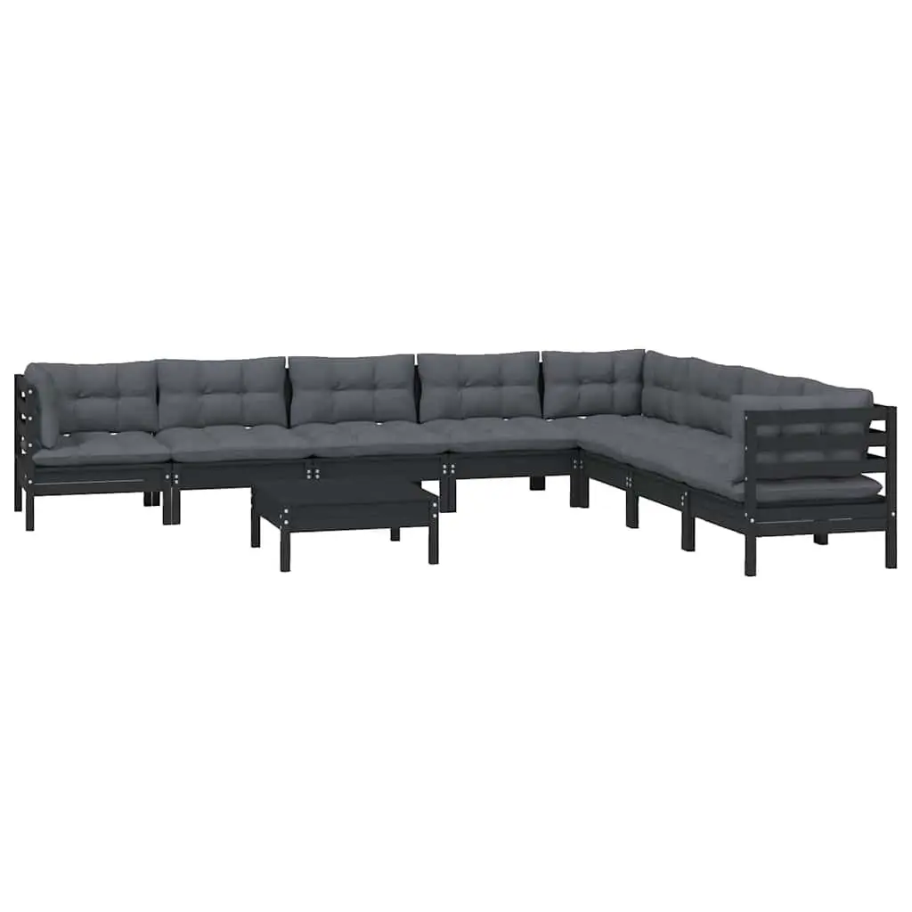 Garden Lounge Set 9 Piece Outdoor Furniture Solid Pinewood Black with Cushions