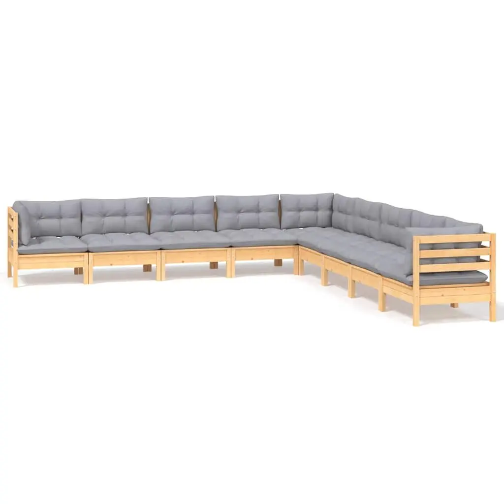 Garden Lounge Set Outdoor Patio Furniture Modular 9 Piece Grey Cushions Pinewood