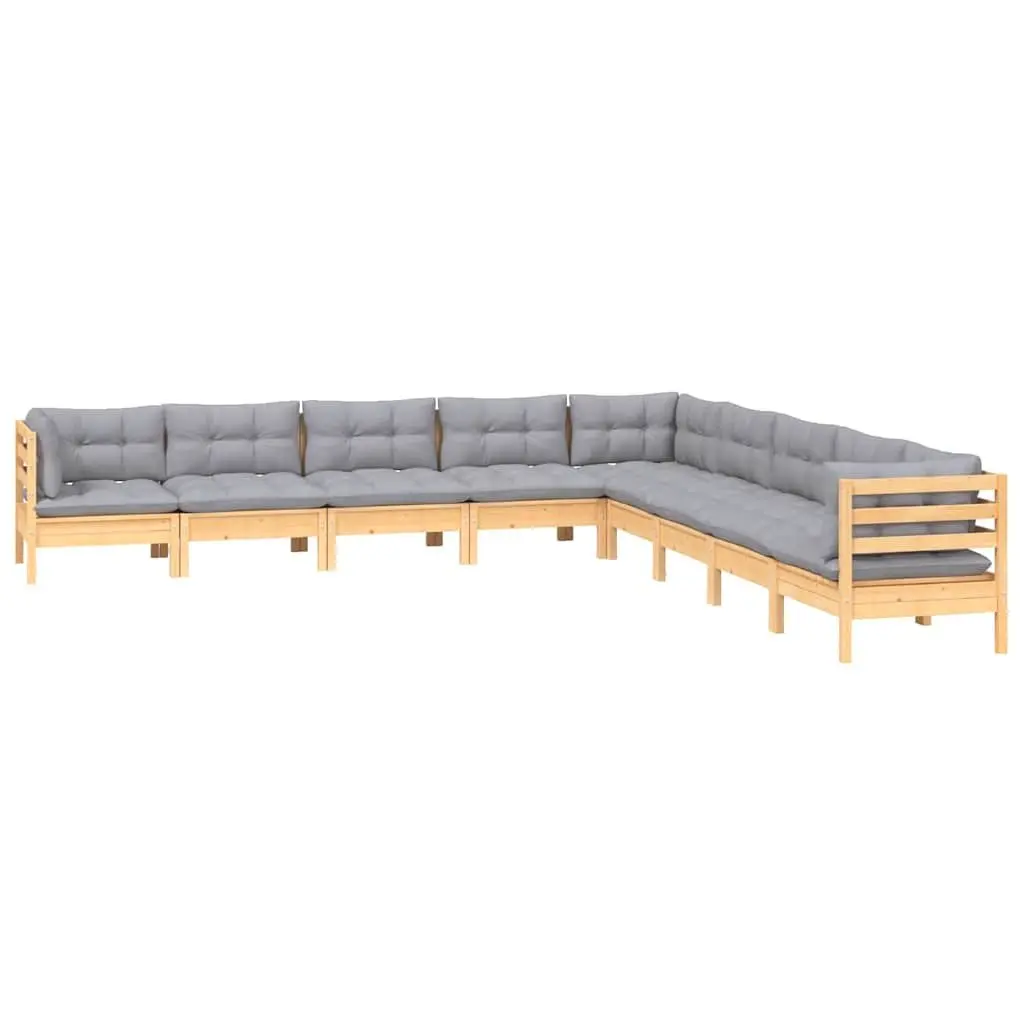 Garden Lounge Set Outdoor Patio Furniture Modular 9 Piece Grey Cushions Pinewood