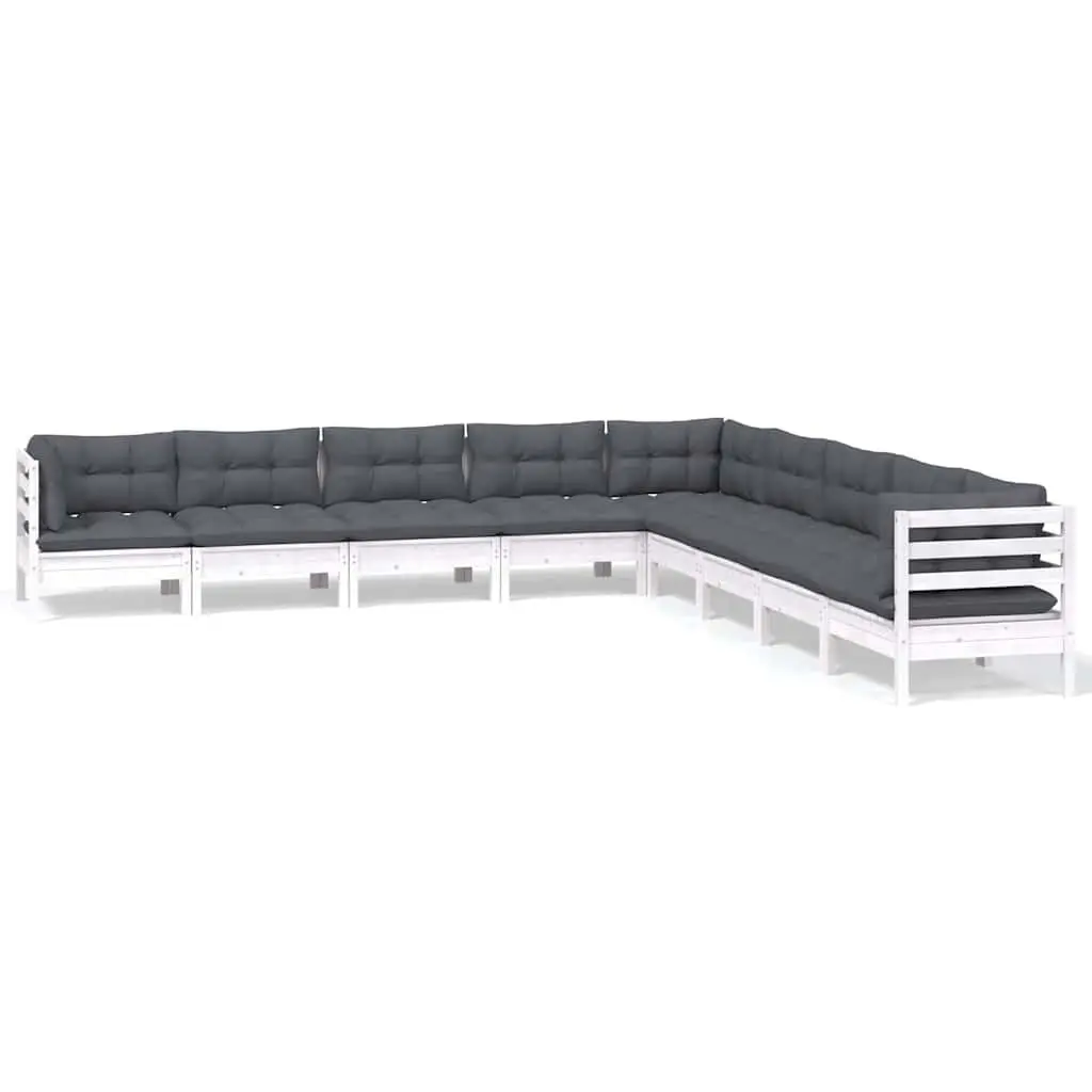 Garden Lounge Set 9 Piece Outdoor Furniture Patio Sofa White with Cushions