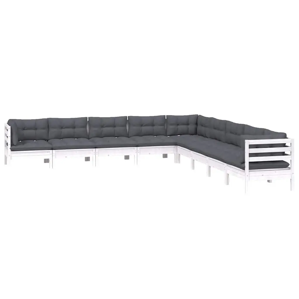 Garden Lounge Set 9 Piece Outdoor Furniture Patio Sofa White with Cushions