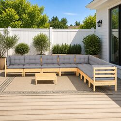Garden Lounge Set 10 Piece Outdoor Patio Furniture Grey Cushions Modular