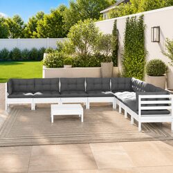 Reliable 10 Piece White Garden Lounge Set with Cushions