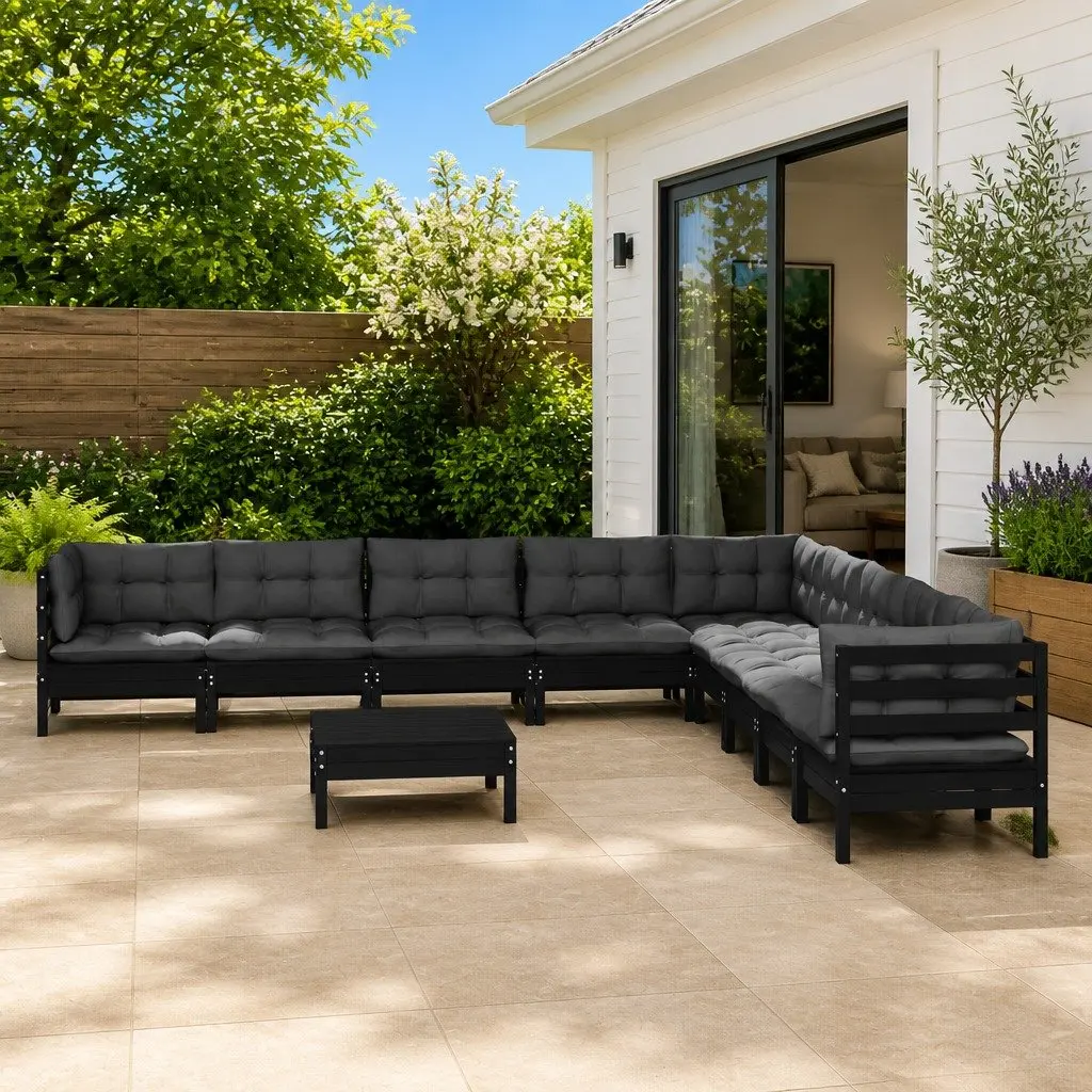 Garden Lounge Set Modular Outdoor Furniture 10 Piece Black with Cushions