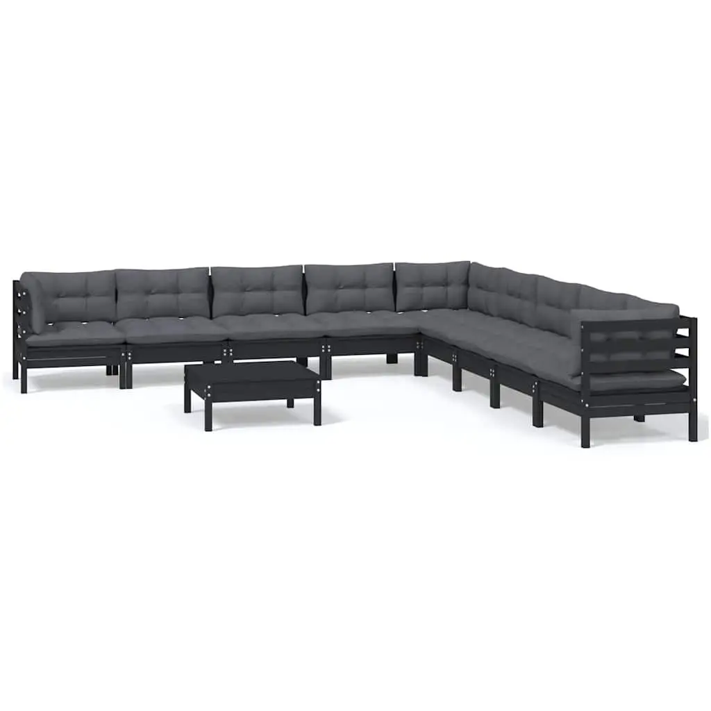 Garden Lounge Set Modular Outdoor Furniture 10 Piece Black with Cushions