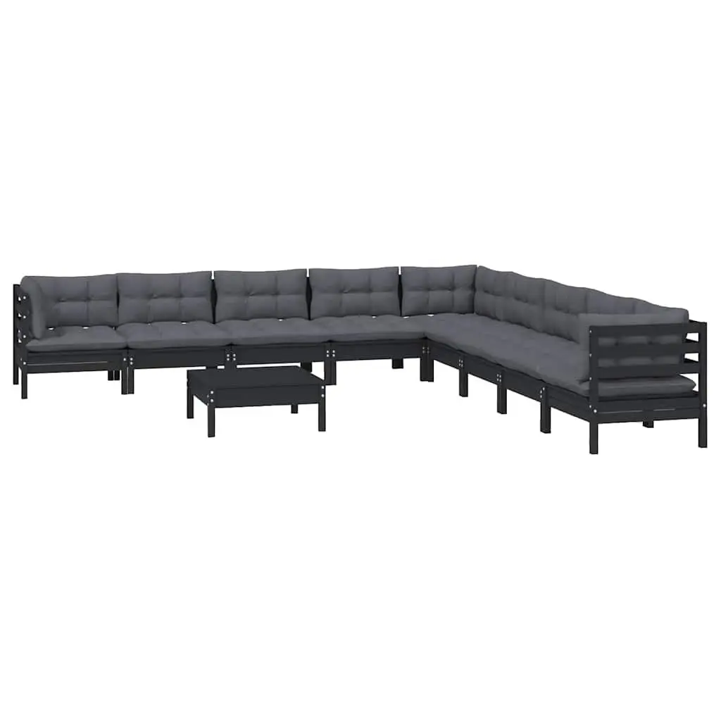 Garden Lounge Set Modular Outdoor Furniture 10 Piece Black with Cushions