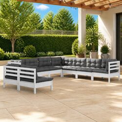 Garden Lounge Set 9 Piece White Solid Pinewood Patio Furniture with Cushions
