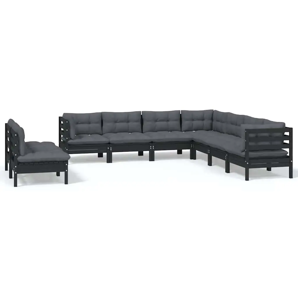 Garden Lounge Set 9 Piece Outdoor Patio Furniture Cushions Black Modular