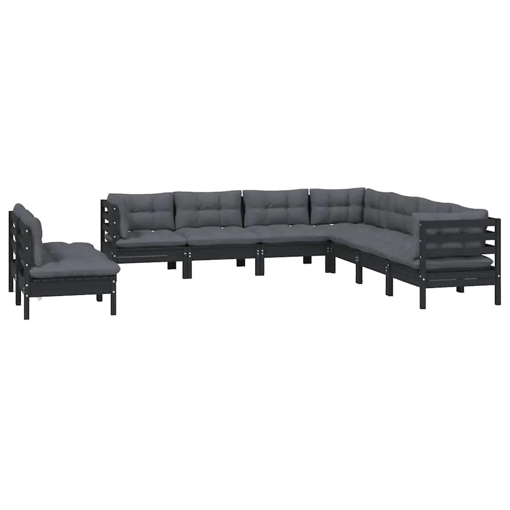 Garden Lounge Set 9 Piece Outdoor Patio Furniture Cushions Black Modular