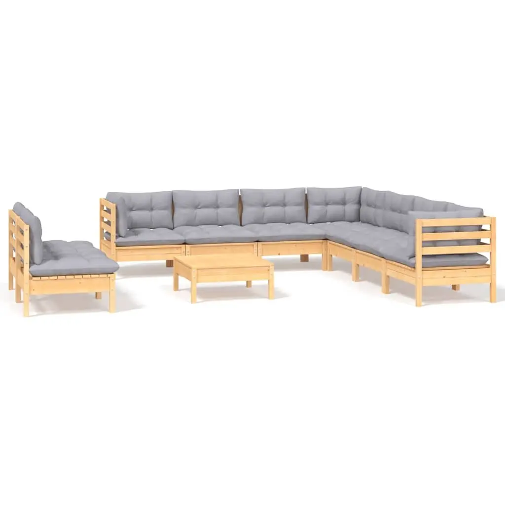 Garden Lounge Set 10 Piece Outdoor Furniture Patio Sectional Grey Cushions