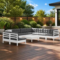 Comfortable 10 Piece White Lounge Set for Gardens