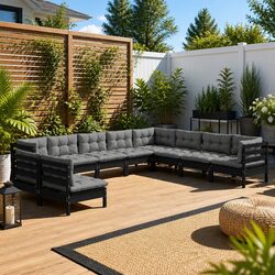 Comfortable 10 Piece Black Garden Lounge Furniture Set