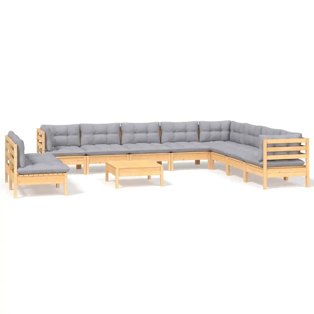 Garden Lounge Set Modular Outdoor Patio Furniture 11 Piece Grey Cushions