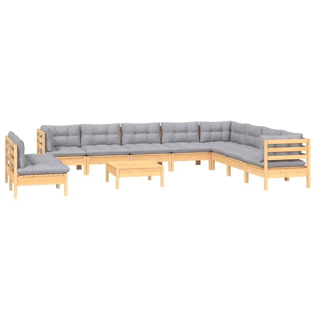 Garden Lounge Set Modular Outdoor Patio Furniture 11 Piece Grey Cushions