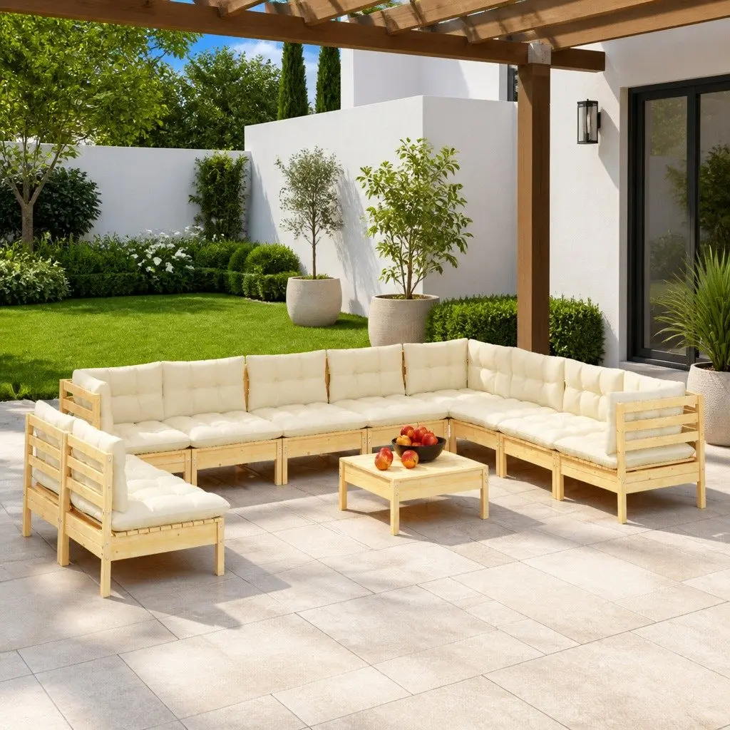 Garden Lounge Set 11 Piece Outdoor Furniture Patio Seating Cream Cushions