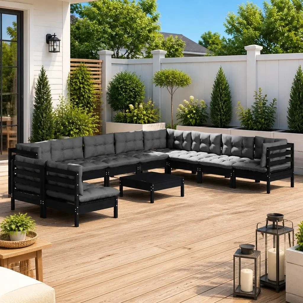 11 Piece Garden Lounge Set Modular Outdoor Patio Furniture Black