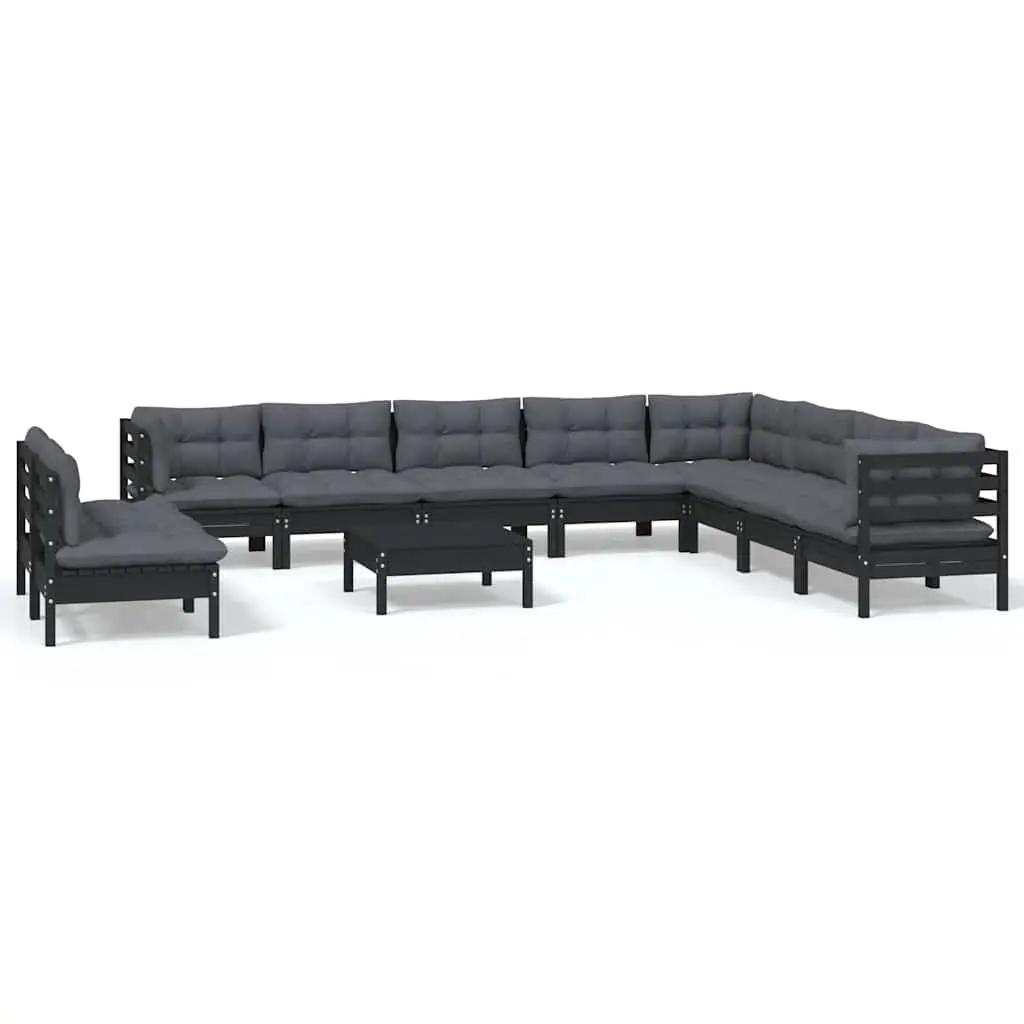 11 Piece Garden Lounge Set Modular Outdoor Patio Furniture Black